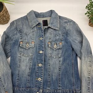 Smart Set Distressed Stretchy Blue Denim Jacket Womens Ladies Size Large 10/12